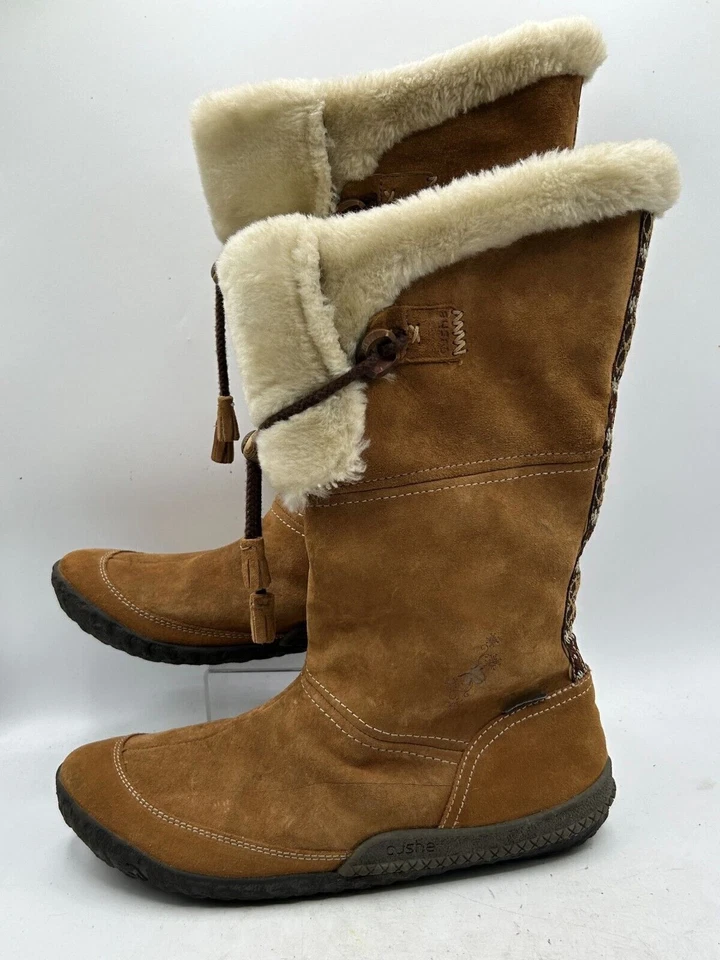 Cushe Cabin Fever Espresso Boot Women's Sz 11 Brown Tan Suede Pull-On Faux Fur - Image 1 of 4