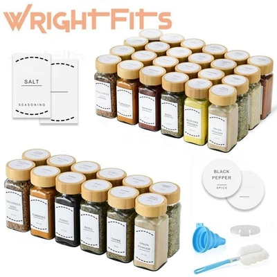 12/24 Glass Spice Jars Set with Bamboo Lids & Labels, Herbs & Seasoning Bottles - Image 1 of 4