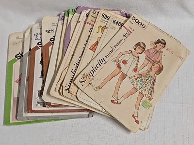 Vintage Lot 13 Simplicity Patterns 60s - 80s Childrens Toddler Baby Clothes USED - Image 1 of 4