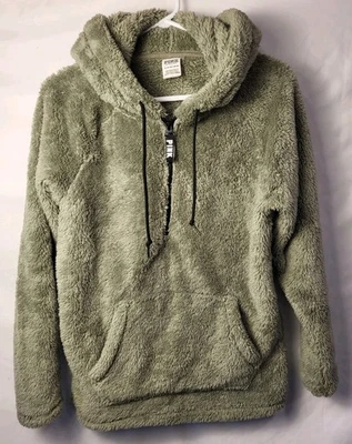 Victoria’s Secret PINK Sherpa quarter zip hoodie Gray SzXS Teddy Bear Fur Fleece - Image 1 of 4