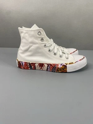 Converse CTAS Hi Women’s 6 White Canvas High Top Shoes Mantra Orange Print - Image 1 of 4