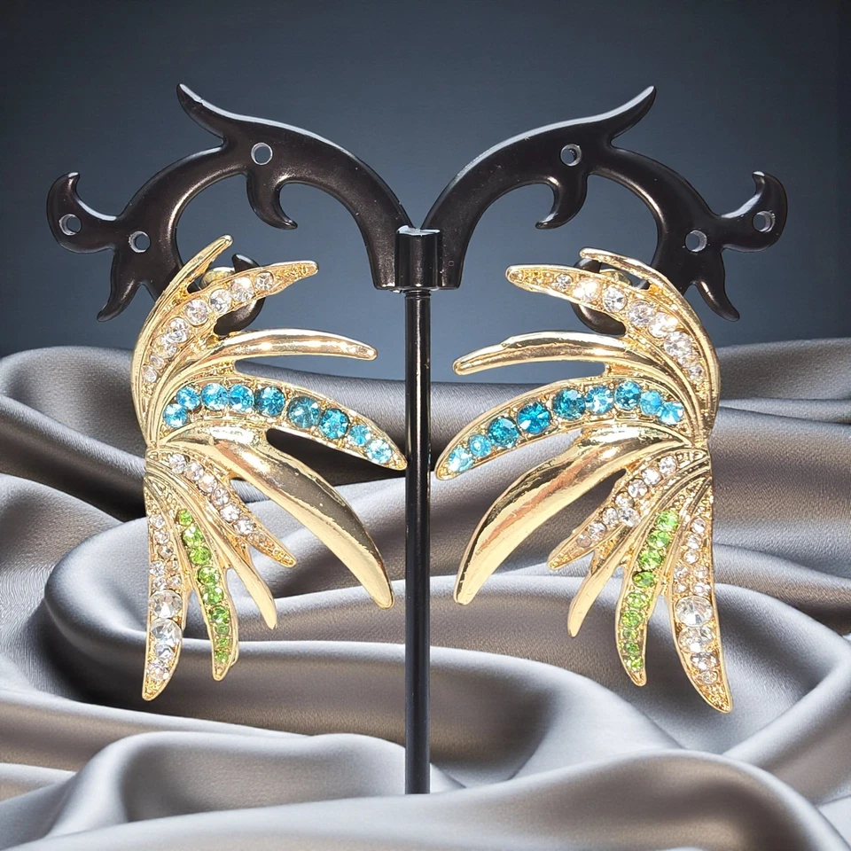 Luxus Damen Strass Ohrringe Vergoldet Türkis Grün Samba Ohrstecker Fasching #81 - Bild 1 von 4