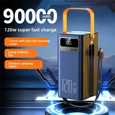Power Bank 90000mAh 120W carregamento portátil e LED para viagens ao ar livre e acampamento - Imagem 1 de 4