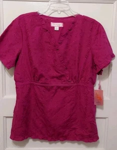 Nwts Koi By Kathy Peterson Ladies Size Large Magenta Short Sleeve Scrub Top - Picture 1 of 6