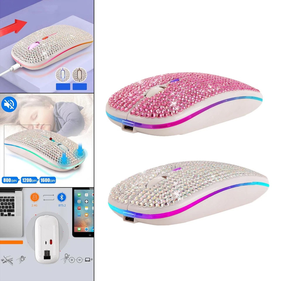 Mouse 5.2 and Crystal Rhinestone Colorful 1600DPI for Tablet Laptop Computer - Image 1 of 1