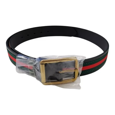 ***RARE*** MENS LUXURY RED & GREEN STRIPED GOLD BUCKLE FASHION BELT SZ 34-36 M - Image 1 of 4