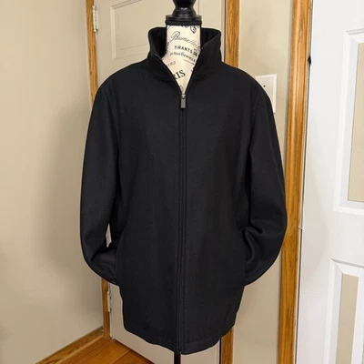 Perry Ellis Portfolio Mens M Black Wool Blend Zip Jacket Quilted Preppy Winter - Image 1 of 4