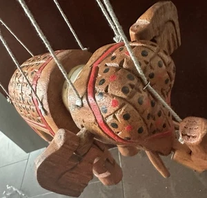 Vintage Hand Carved & Painted;  Wood;  ELEPHANT MARIONETTE; Folk Art; 10" x 7.5" - Picture 1 of 9