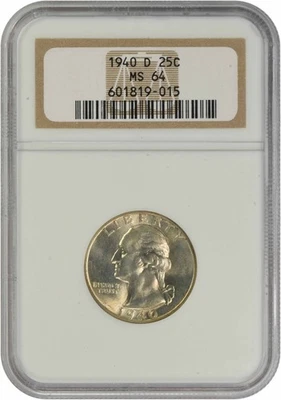 1940-D Washington Silver Quarter MS64 NGC - Image 1 of 2