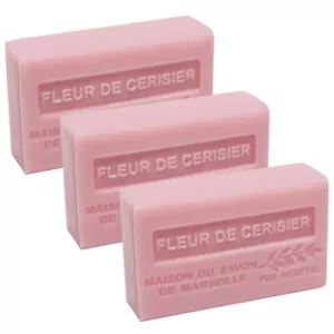 French Soap, Traditional Savon de Marseille, Cherry Blossom, Shea Butter 3x125g - Picture 1 of 1