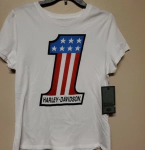 Harley Davidson Women's American #1 Logo Tshirt Large MSRP $25.00 - Picture 1 of 4