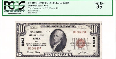 $10 1929 T1 National ESSEX Iowa IA "Mega Rare" ((Only 5 on Census)) Best Known! - Image 1 of 2