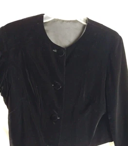 Vtg Womens Velvet Jacket Blazer Black Unstructured Short Size Large Goth Witchy - Picture 1 of 12