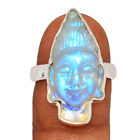 Natural Carved Face Buddha - Moonstone 925 Silver Ring Jewelry s.8 CR28920