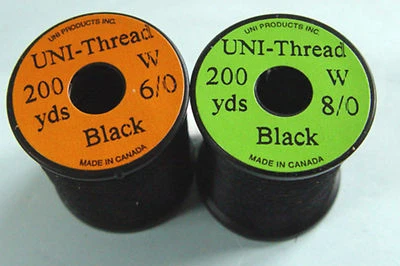 1 x 200 yards UNI Fil montage NOIR 6-0/8-0 mosca fliegen fly tying thread black