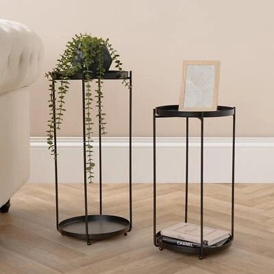 Set of 2 Side Tables Metal Round Living Room Office Modern Home Decor Nightstand - Image 1 of 3