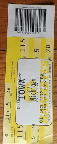 2022 Iowa Hawkeyes vs Michigan Wolverines Football Ticket Stub Cover