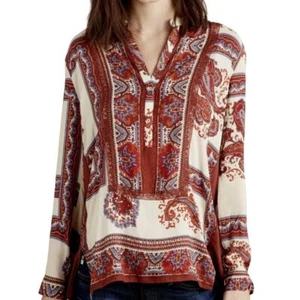 Anthropologie WINZIGES "Nahara" Tunika Top LS rostfarben Paisley Boho Gr. Large - Bild 1 von 7