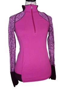 Ivivva Lululemon Girl's Size 12 Jacket, 1/4 Zip Dark Pink, Purple Thumb Holes - Picture 1 of 4