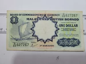 ๐ Malaya and British Borneo 1 dollar P-8A TDLR 1959 Banknote 100122-2 - Picture 1 of 4