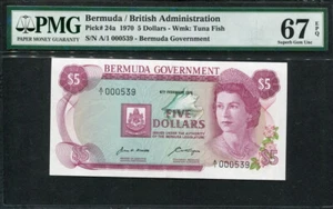 Bermuda 1970, 5 Dollars, P24a, SN: 539 PMG 67 EPQ Superb GEM UNC - Picture 1 of 2