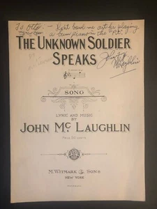 Vintage 1940 Sheet Music "The Unknown Soldier Speaks" signed by John McLaughlin - Picture 1 of 4