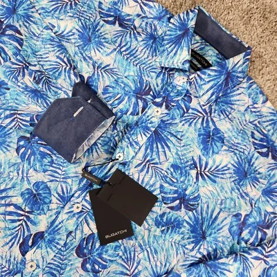 Bugatchi Shirt Mens Small Floral Blue Flip Cuff AOP Spread Classic Fit Cotton - Image 1 of 4