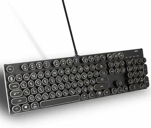 HKW Typewriter Style Mechanical Keyboard Blue Axis 104-Key USB Wired - Afbeelding 1 van 7