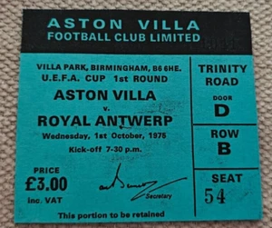 Ticket 1975 Aston Villa vs. Royal Antwerp FC Uefa Cup 27588 - Photo 1/1