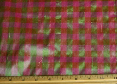 Tela a cuadros Shantung rosa/esmeralda suave 100 % seda 54" de ancho, por yarda (SD-687B) Foto 1 de 2