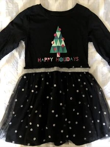 Cat And Jack Girls Black Dress Silver Metallic Polka Dots Size Small S - Picture 1 of 8