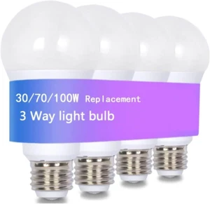 3 Way LED Light Bulbs 4 Pack, Soft White 3000K A19 E26 Base, Indoor Use - Picture 1 of 12