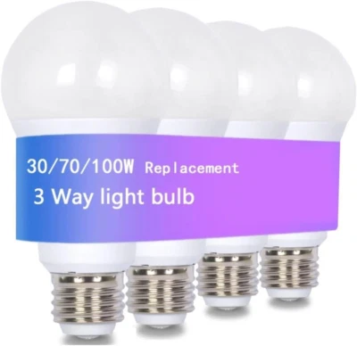 3 Way LED Light Bulbs 4 Pack, Soft White 3000K A19 E26 Base, Indoor Use - Image 1 of 4