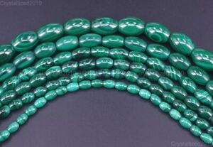 Grade AAA Natural Malachite Gemstone Oval Rice Beads  4mm 5mm 6mm 8mm 10mm 15.5"
