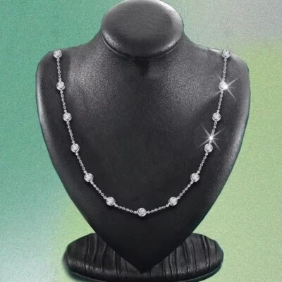 3mm Round Moissanite Bubble Necklace Women Chain 925 Sterling Silver Pass Tester - Image 1 of 4