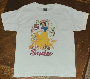girls white t-shirt SADIE 5 years old birthday top Snow White Gildan Youth XS - Picture 1 of 6