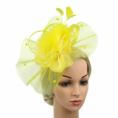 Women Fascinator Feather Headwear Flower Hair Clip Church Wedding Tea Party Hat - Image 1 of 4