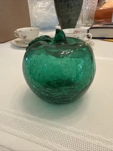  Kunstglas Obst GREEN CRACKLE APPLE Blatt & Stiel - Bild 1 von 3