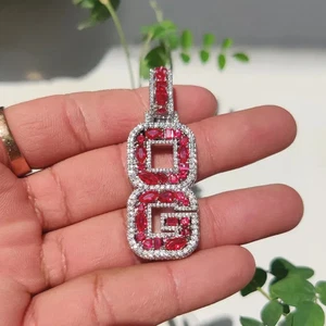 Solid 14K White Gold Plated 2.50Ct Lab Created Red Ruby Custom Letter Pendant - Picture 1 of 4