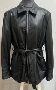 Gabardina Wilson de cuero negra para mujer con cinturón cremallera forro aislante XL - Imagen 1 de 17