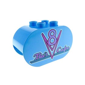 1x LEGO Duplo Construction Stone 2x4x2 Light Blue Rounded Printed V8 Flo's Cafe