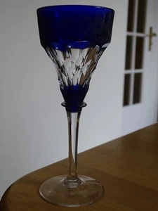 1 ANCIEN VERRE A APERITIF CRISTAL DOUBLER COLORER BLEU COBALT ANGLAIS ht 15 cm - Imagen 1 de 9