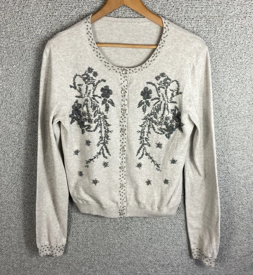 Cárdigan suéter Sundance con cuentas para mujer M algodón cachemir tranquilo lujo vacaciones Foto 1 de 4