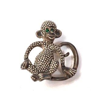 Vintage Gerrys Monkey Animal Figural Brooch Pin Green Rhinestone Eyes - Picture 1 of 3