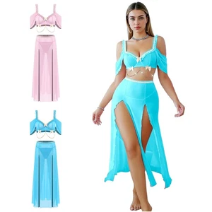 Women's Arab Princess Cosplay Costume Crop Top and Skirt Belly Dance Outfit  - Picture 1 of 30