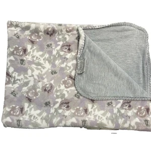 Manta de bebé Amari estampado floral púrpura gris suave felpa reversible guardería - Imagen 1 de 11