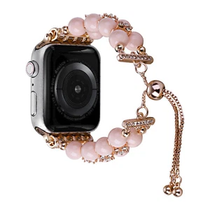 Bling Rhinestone Pearl Beads Bracelet Band For iWatch Series SE 9 8 7 6 5 4 3 2 - Picture 1 of 24