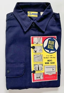 NWT Vintage Wrangler Blue Bell Long-Sleeve Men's Work Shirt, 14½ S, Navy Blue - Picture 1 of 5