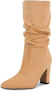 Womens US Size 7.5 Slouchy High Heel Boots Mid Calf Suede Slip on *BRAND NEW* - Picture 1 of 5