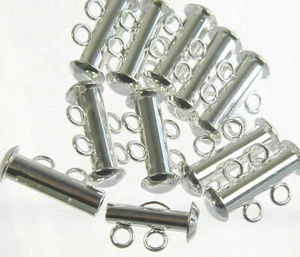 10 Pack Multi 2 Strand Slide Lock Clasps Silver Plated Brass - Picture 1 of 1